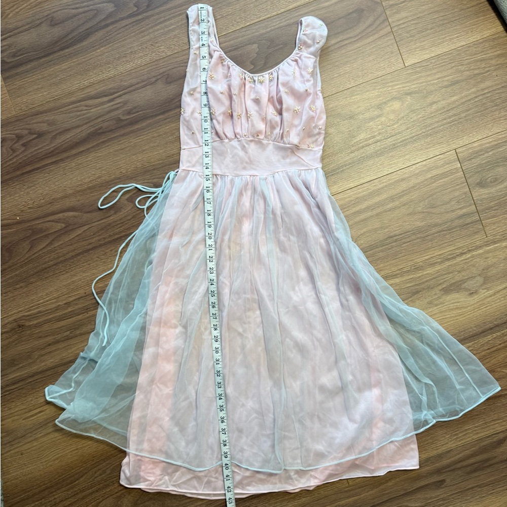 Vintage Gmc Nightgown Coquette Pink & Blue Pastel Ditsy Floral Embroidered XS - Picture 13 of 13